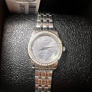 Womens Citizen Eco-Drive w/ Mother of Pearl and Crystals